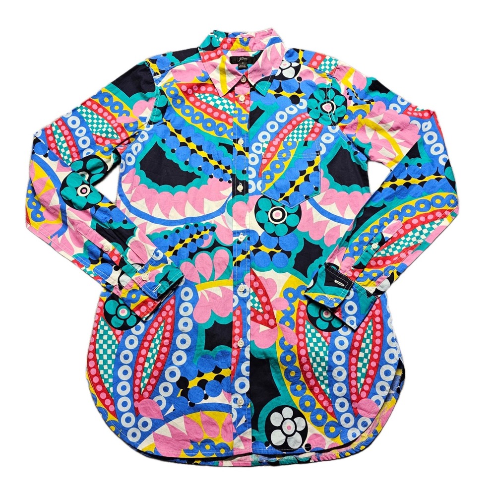 J.Crew Shirt Womens 0 Multi Kaleidoscope Floral‎ Long Sleeve Collared Button Up